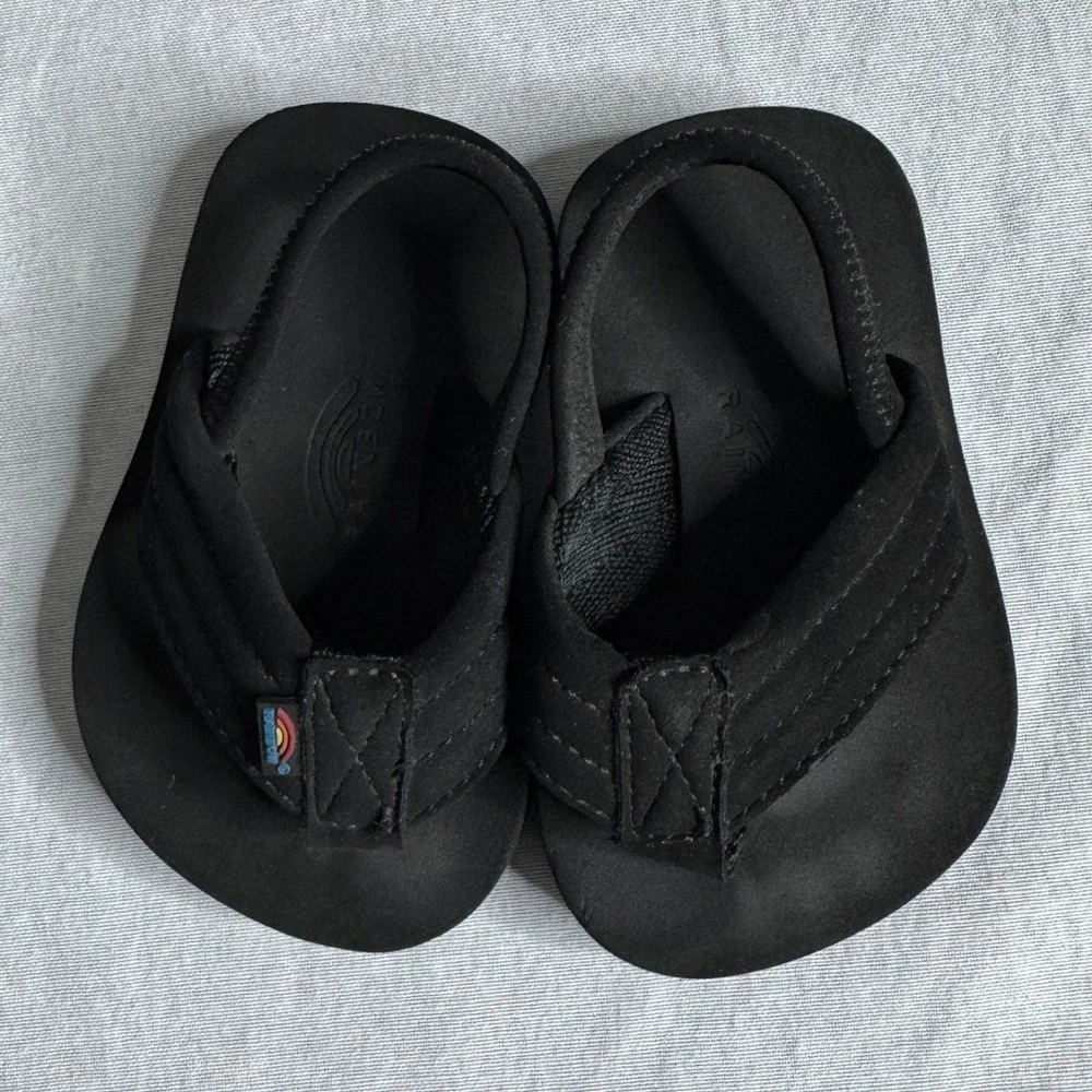 Rainbow Kids Grombow Sandals Black Thong Flip Flops with Backstrap Toddler 3/4